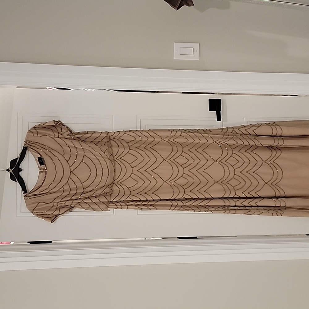 Nude color beaded evening dress